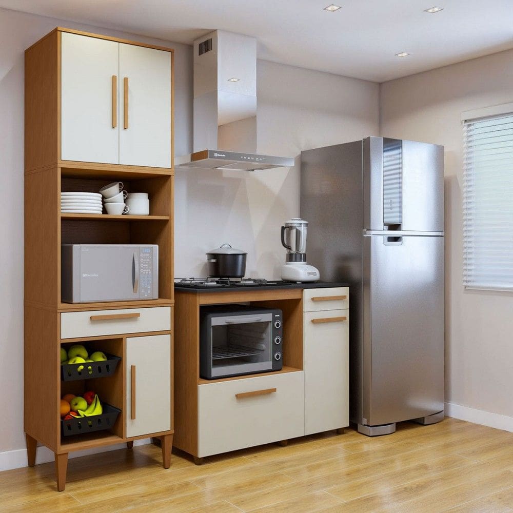 Cozinha Compacta Teresinha 5 Portas 2 Gavetas 2647 Natural - Kaiki Móveis