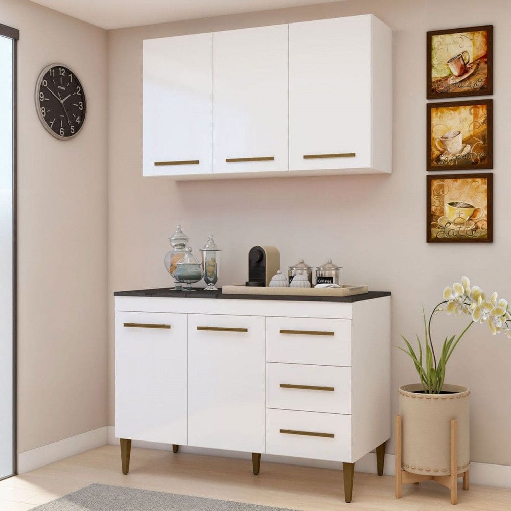 Cozinha Compacta Londrina 5 Portas 3 Gavetas Natural/Off White - Kaiki Móveis