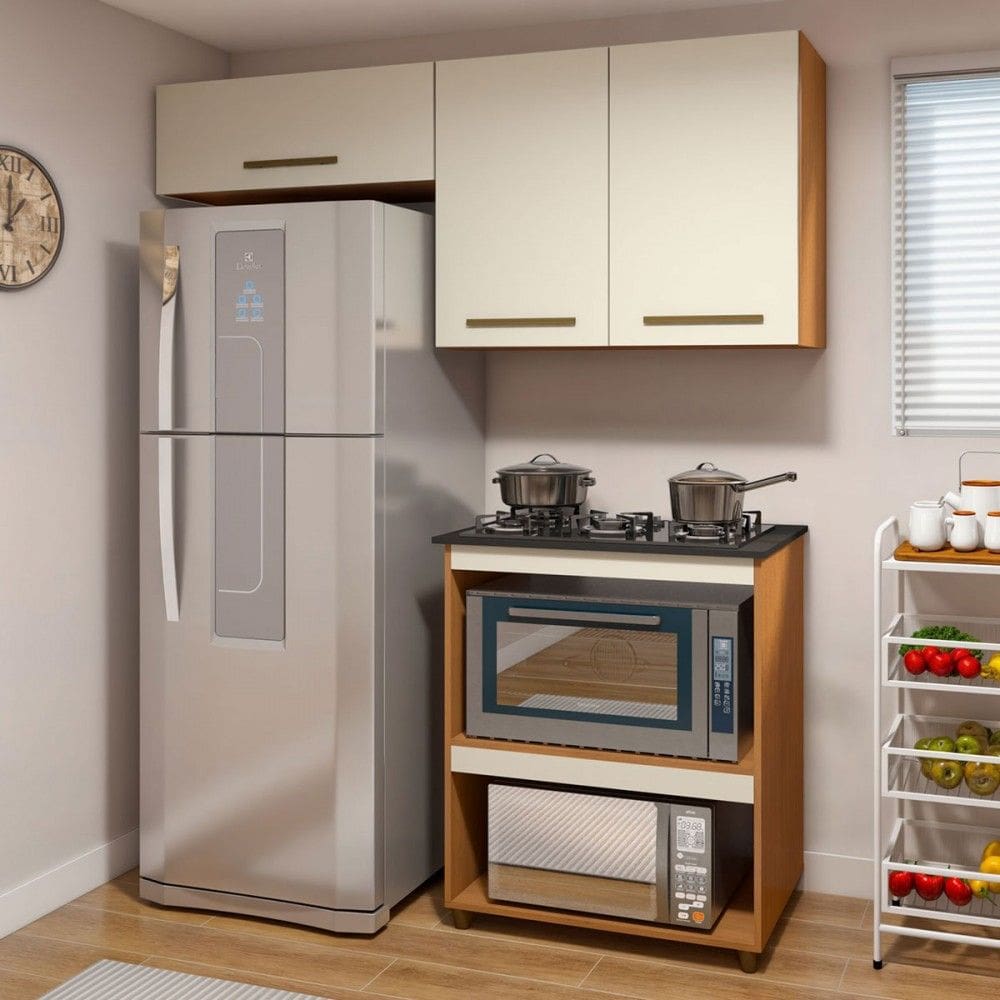 Cozinha Compacta Angra 3 Portas Natural/Off White - Kaiki Móveis