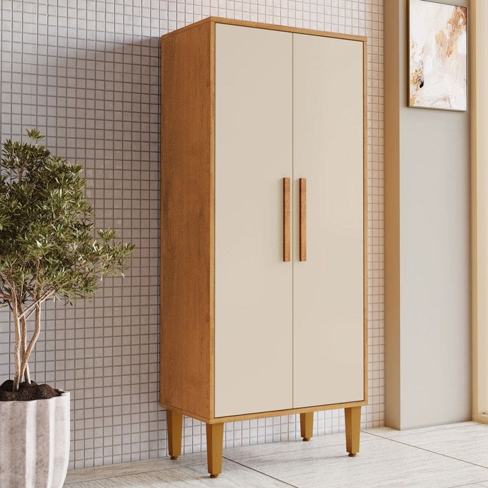 Armário Multiuso Paraná 2 Portas 3 Prateleiras Natural/Off White - Kaiki Móveis