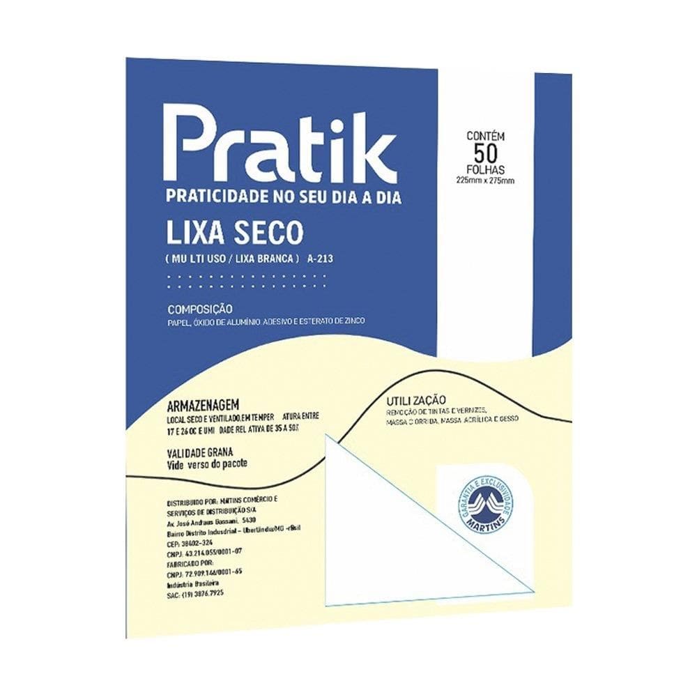 Lixa Seca Multiuso Pratik A-213 Grão 240 - Embalagem com 50 Unidades