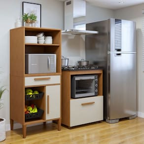 Cozinha Compacta Porto Velho 2 Portas 1 Gaveta Natural - Kaiki Móveis
