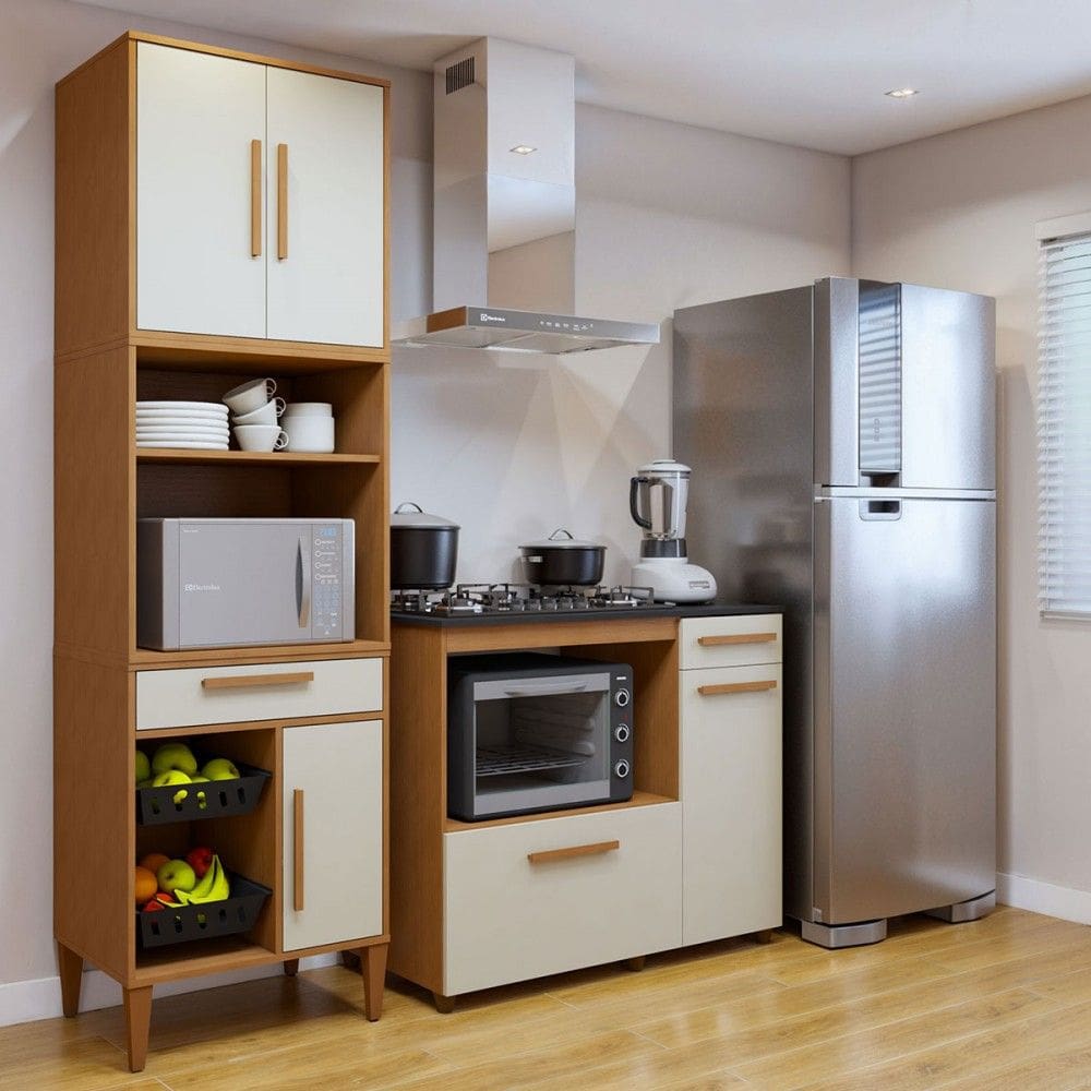 Cozinha Compacta Teresinha 5 Portas 2 Gavetas Natural - Kaiki Móveis