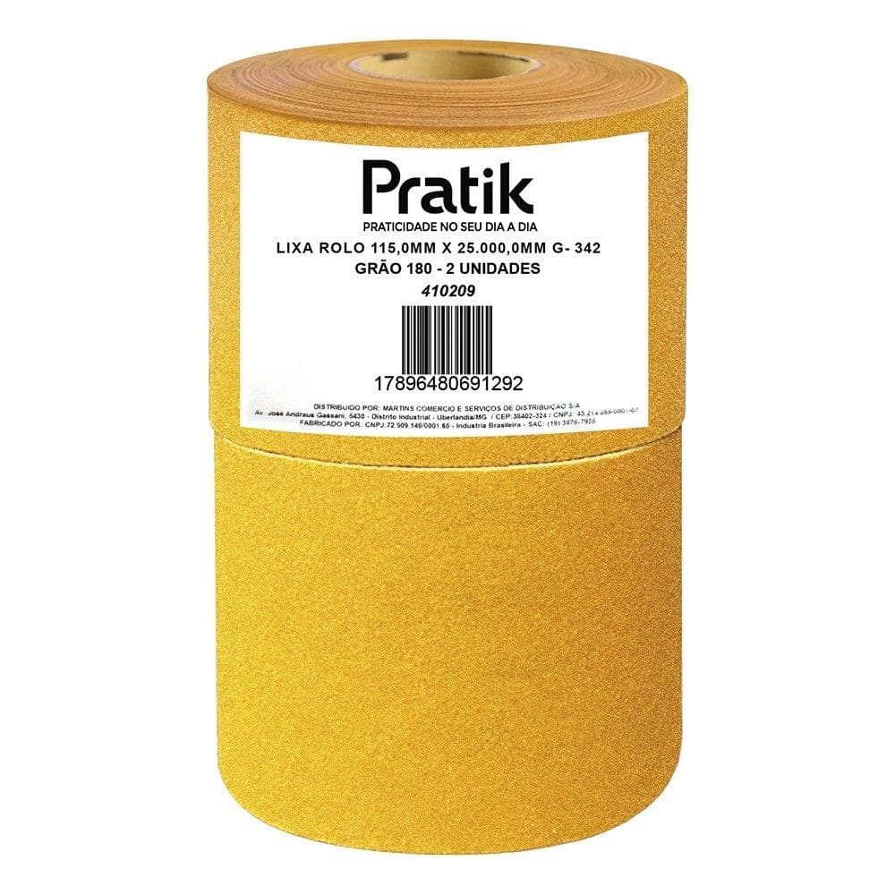 Lixa em Rolo Pratik Multiuso G-342 Grão 180 115mmx25m - Embalagem com 2 Unidades