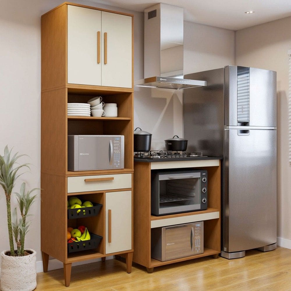 Cozinha Compacta Santo André 3 Portas 1 Gaveta Natural - Kaiki Móveis