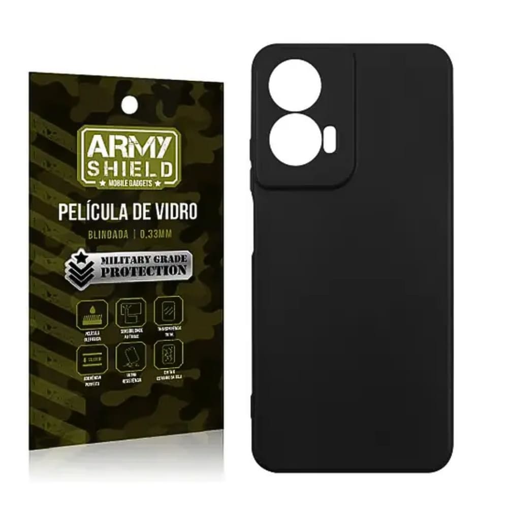 Capa Preta Para Moto G55 + Película de Vidro 3D - Armyshield