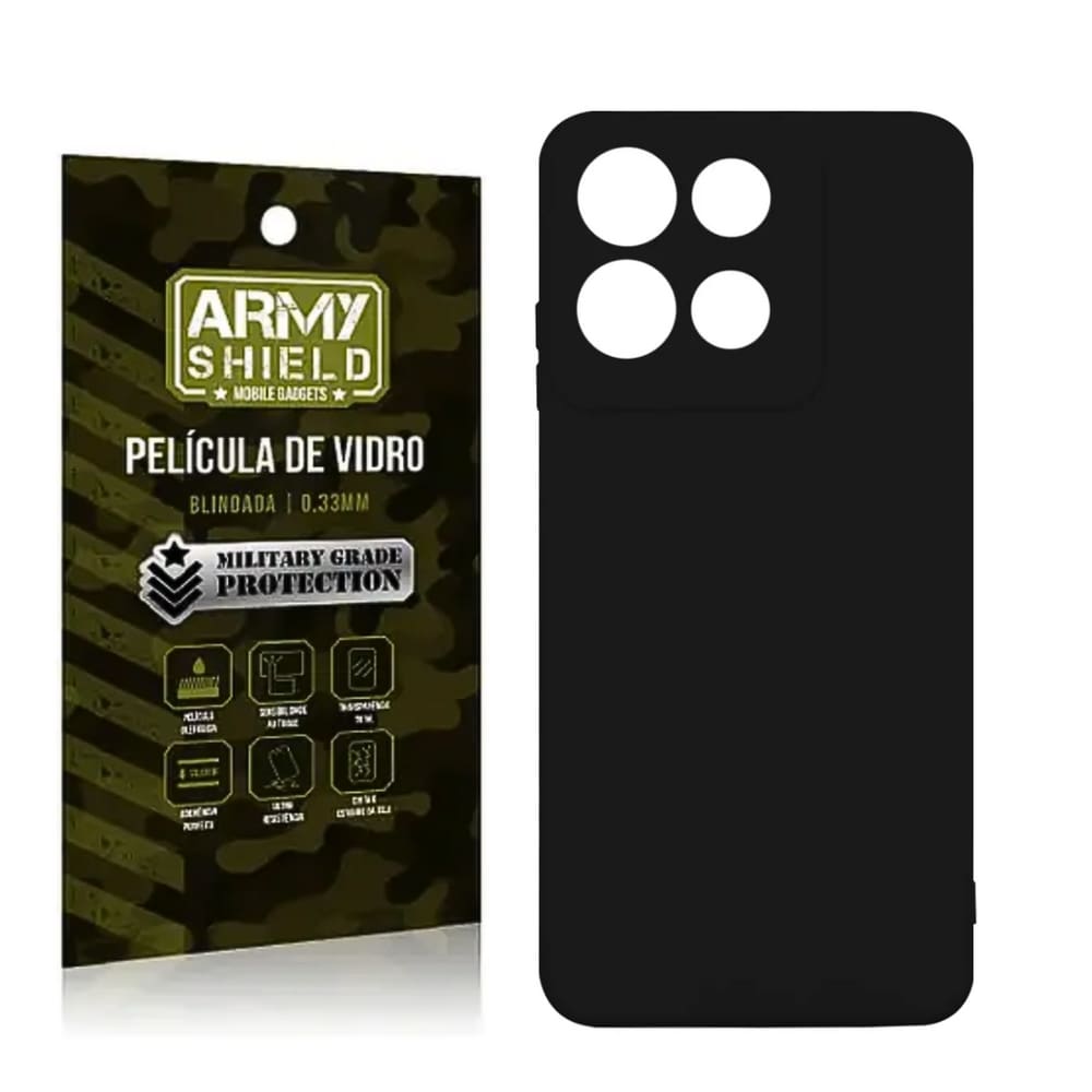 Capa Preta Para Moto G15 + Película de Vidro 3D - Armyshield