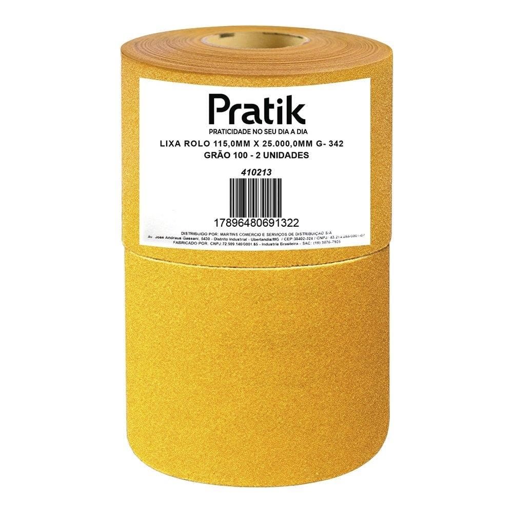 Lixa em Rolo Pratik Multiuso G-342 Grão 100 115mmx25m - Embalagem com 2 Unidades