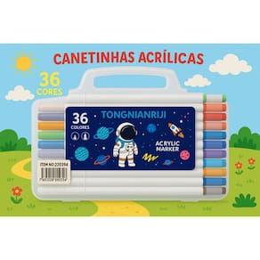 Kit Canetinhas Acrílicas 36 Cores Para Colorir Azul-marinho