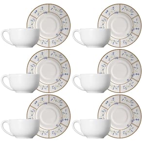 Conjunto de 6 Xícaras de Chá com Pires de Cerâmica Heritage 250ml - Alleanza