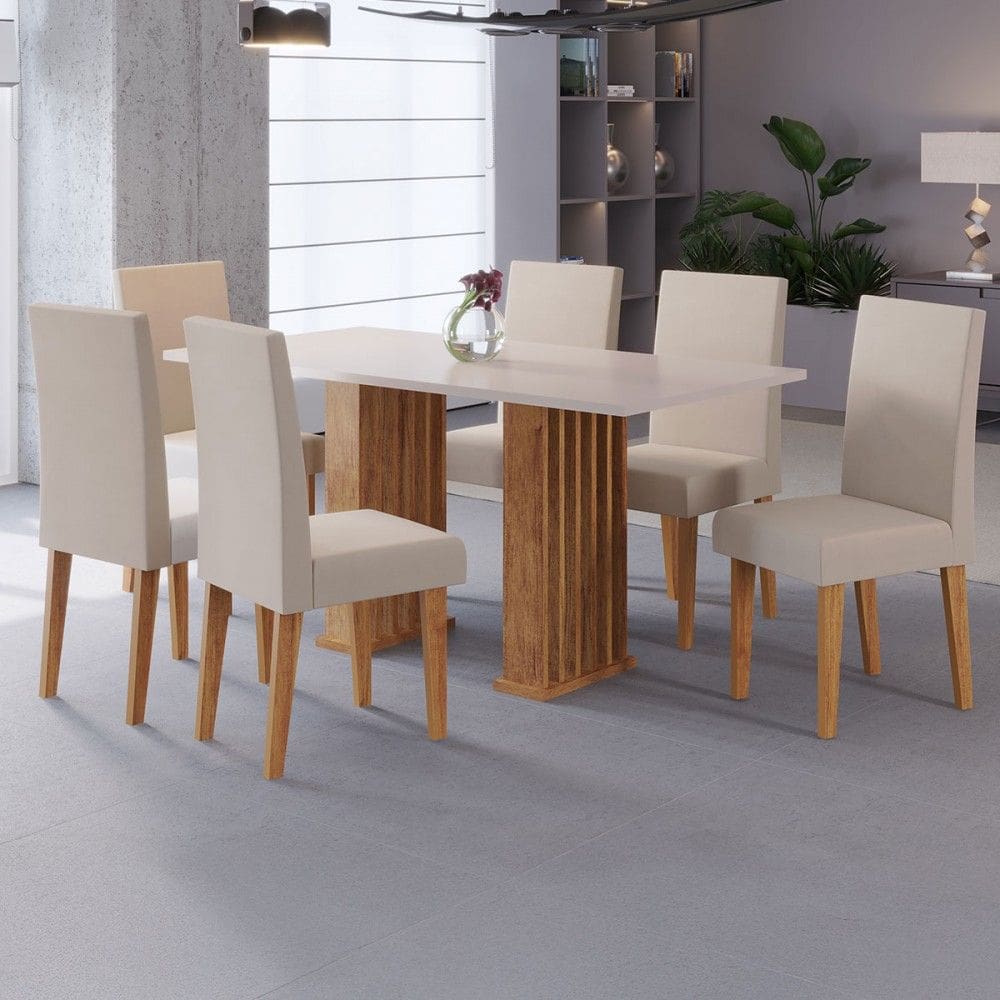 Mesa de Jantar 6 Lugares Luxe Ripado Marrom/Blonde/Pastel - Viero Móveis