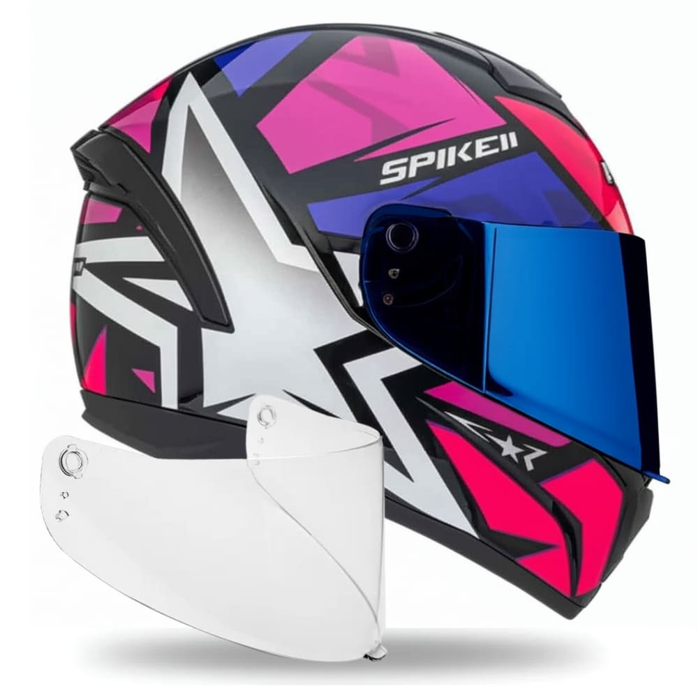 Capacete Feminino Spike 2 Rosa Brilhante + Viseira Iridium