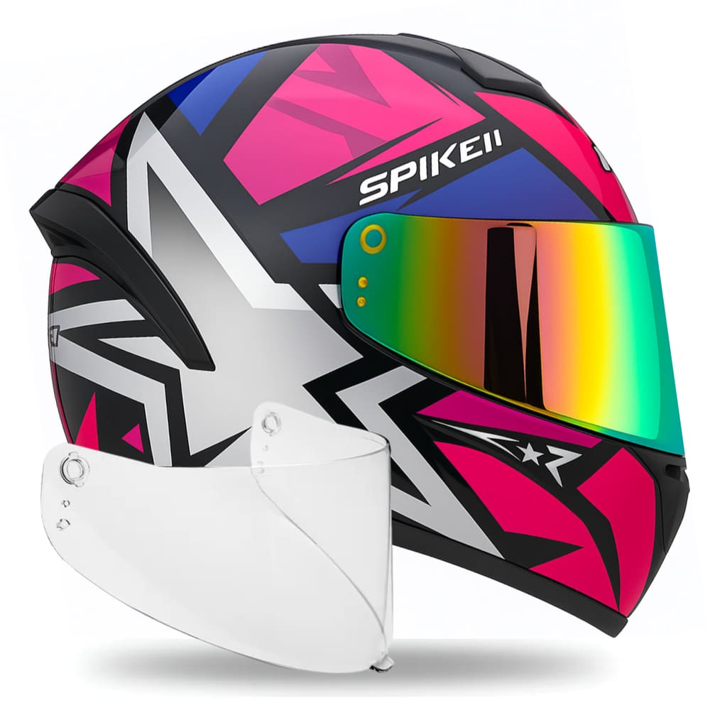 Capacete Feminino Spike 2 Rosa Brilhante + Viseira Camaleão