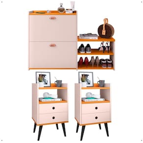 Kit 2 Mesas Cabeceira Dream Mesinha Lateral Cama Sapateira Vertical Milano Banquinho Organizador Quarto Off White/Cinamomo - Lojas RPM