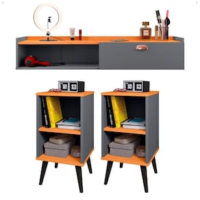 Kit 2 Mesinhas Cabeceira Charme Mesa Lateral Cama Penteadeira Suspensa Decor Puxador Concha Nicho Organizador Cinza/Cinamomo - Lojas RPM