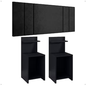 Jogo Quarto 2 Mesas Organizadora Fantasy Preto Prateleira Nicho Cabeceira Luana Suspensa Cama Box Queen Size 1,60 Suede - Lojas RPM