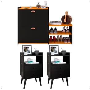Kit 2 Mesas Cabeceira Dream Preto Mesinha Lateral Cama Sapateira Vertical Milano Banquinho Organizador Quarto Cinamomo - Lojas RPM