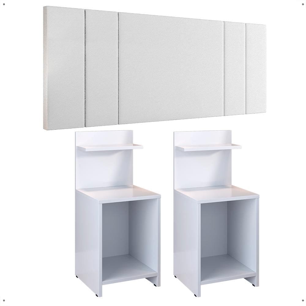 Jogo Quarto 2 Mesas Organizadora Fantasy Branco Prateleira Nicho Cabeceira Luana Suspensa Cama Box Queen Size 1,60 Corino - Lojas RPM