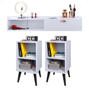 Kit 2 Mesinhas Cabeceira Charme Mesa Lateral Cama Penteadeira Suspensa Decor Puxador Concha Nicho Organizador Branco - Lojas RPM