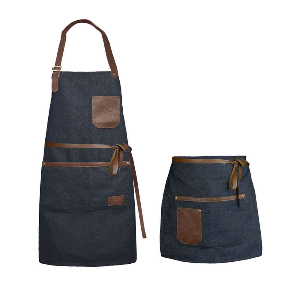 Avental Jeans Couro Profissional Unissex Bar Restaurante Kit