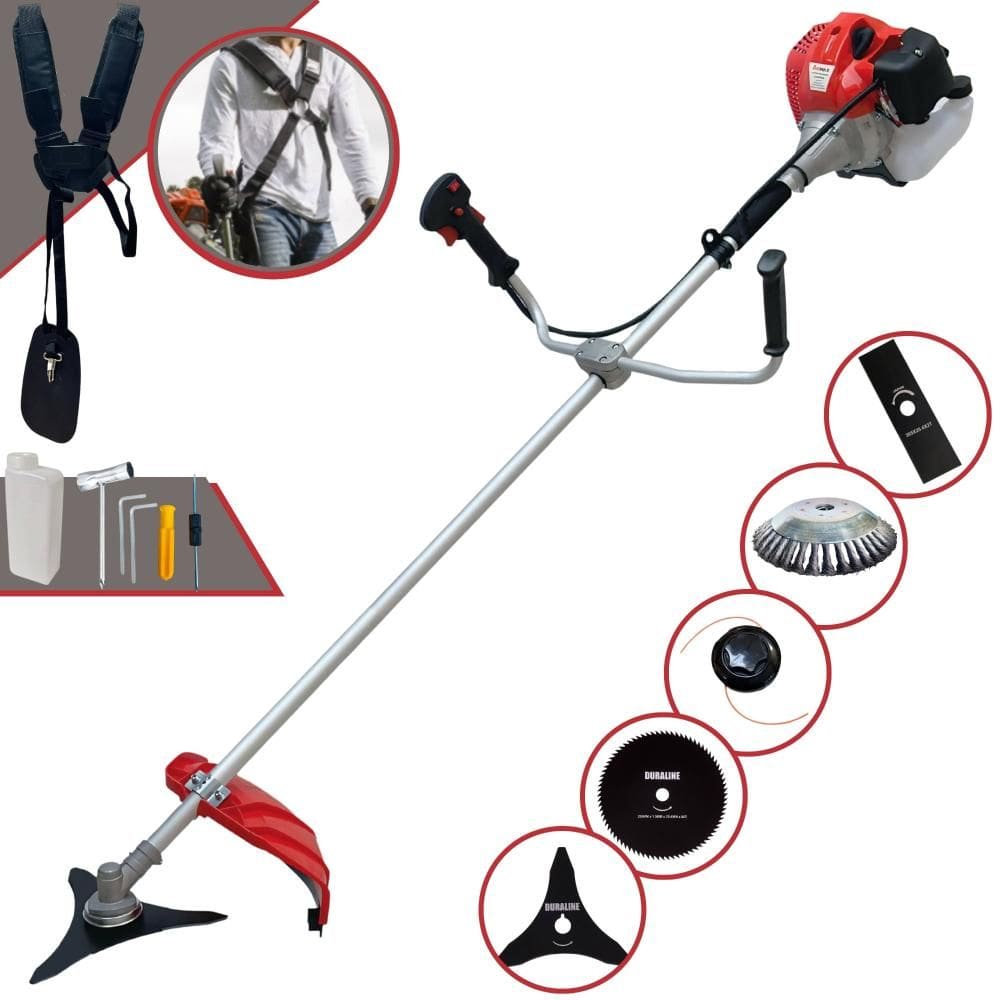 Roçadeira Anmax CG430P TB À Gasolina 2T 43cc 9.000rpm 2HP Com Kit 3 Lâminas de Corte, Carretel de Nylon e Escova de Aço Circular 38 Cerdas