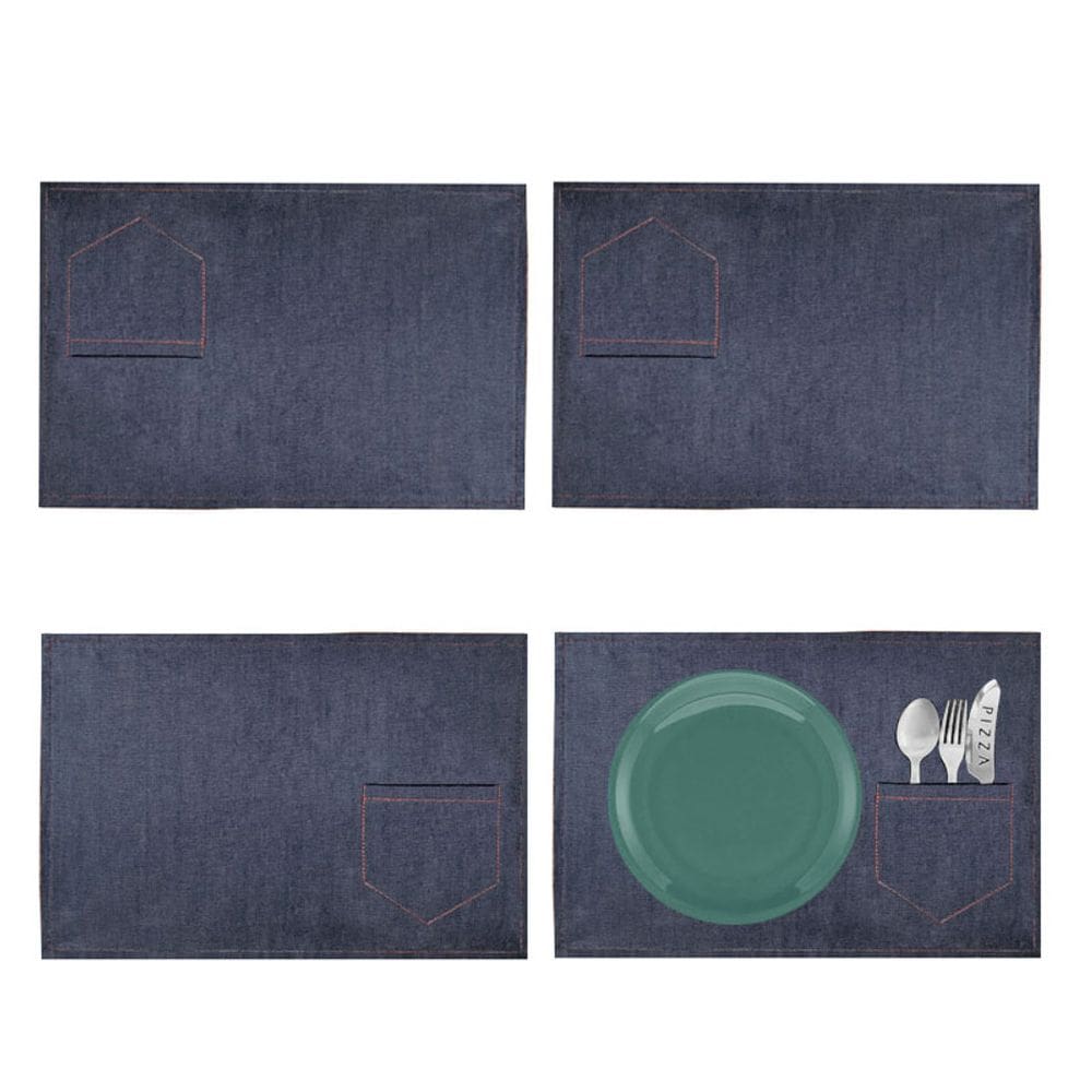 Jogo Americano Jeans Azul Bolso de Calça Porta Talheres 4un