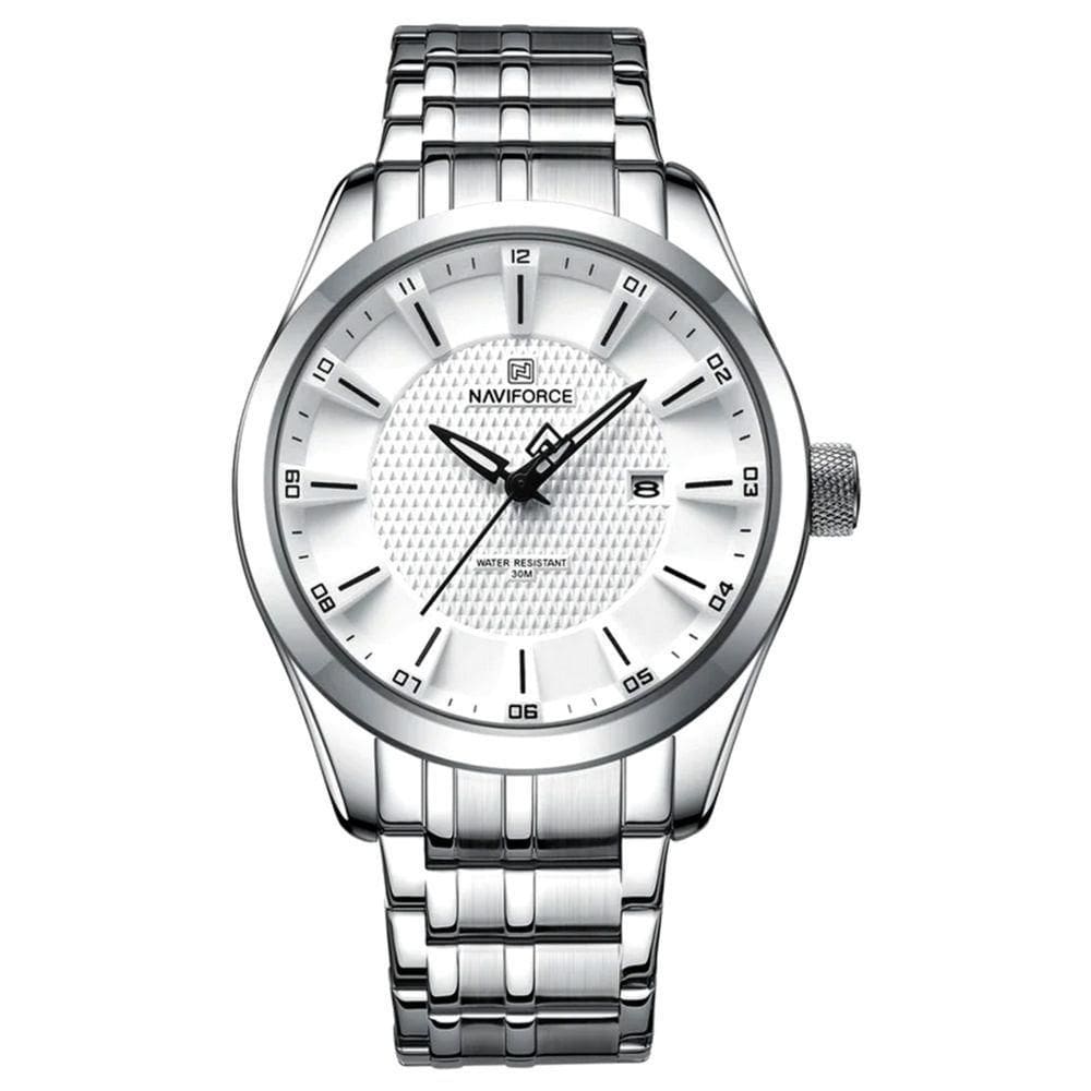 Relógio De Pulso Masculino Data Automática De Aço Inoxidável Esportivo Impermeavel Branco Prata