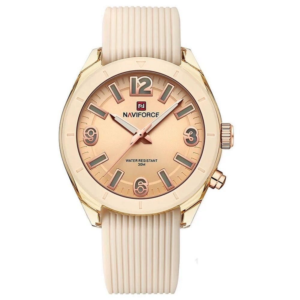Relógio De Pulso Feminino Quartzo Pulseira Silicone à Prova D´água Casual Analógico Bege
