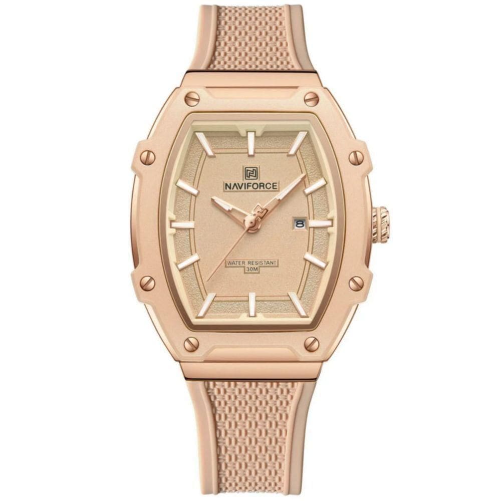 Relógio Feminino De Quartzo De Silicone Casual Tonneau Pulseira De Silicone Impermeavel Bege