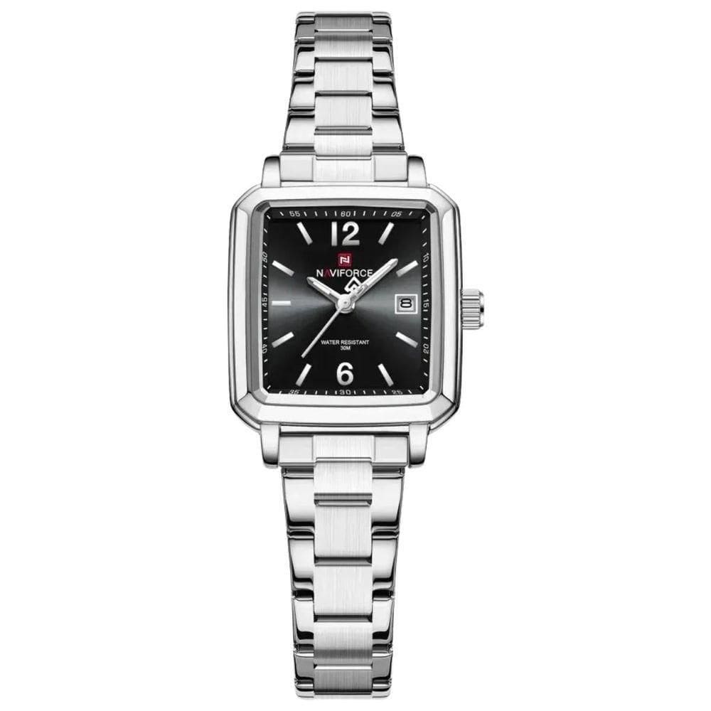 Relógio Feminino Design Quadrado Casual De Quartzo Impermeavel De Aço Inoxidavel Preto Prata