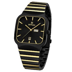 Relógio De Quartzo Masculino Design Esportivo Quadrado Em Aço Inoxidavel Impermeavel Preto Dourado