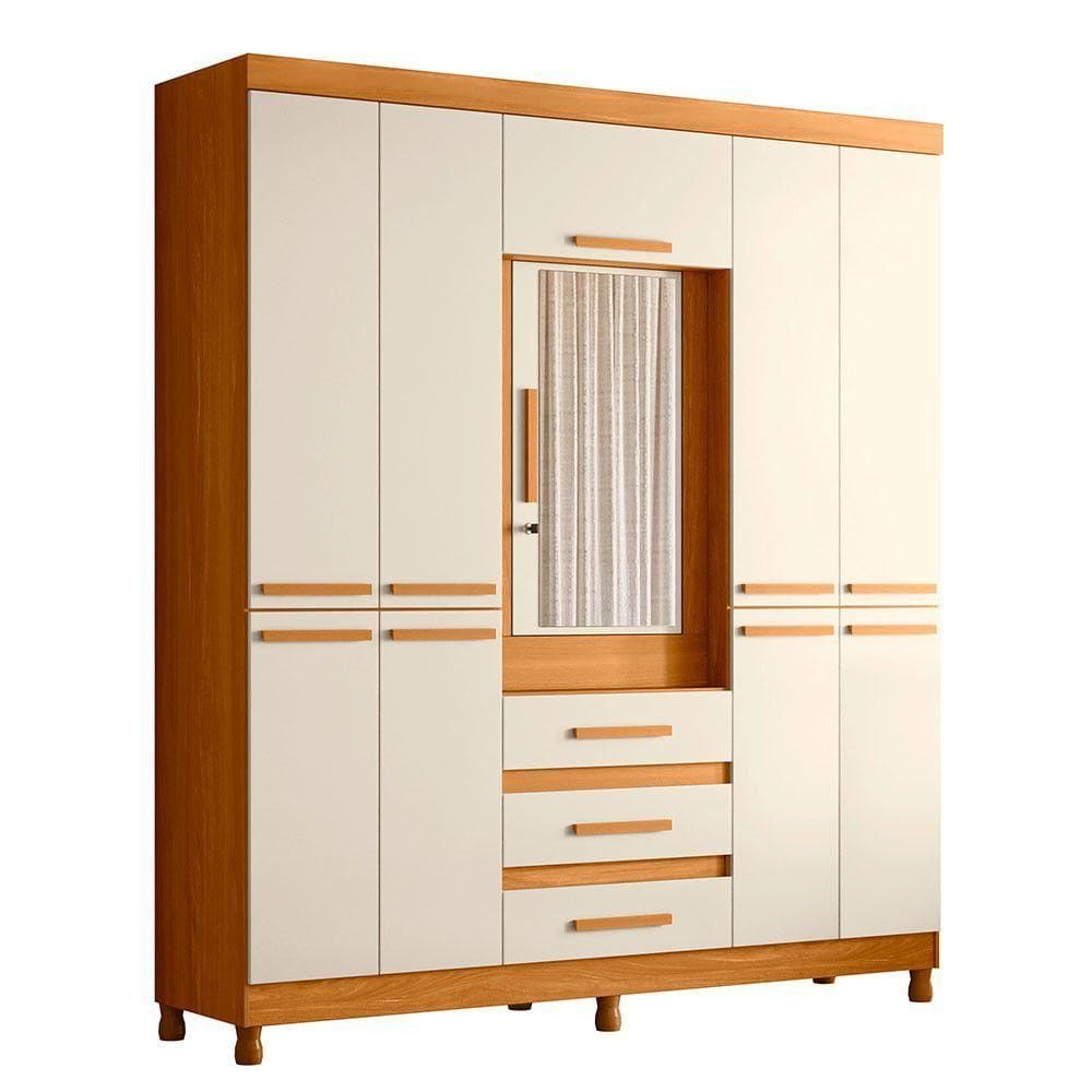 Guarda Roupa Fusion Casal 8 Portas Com Espelho Albatroz Carvalho Grife/off White
