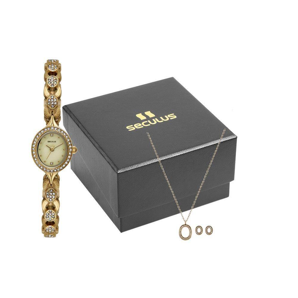 Relógio Seculus Feminino Ref: 44278Lpskdb1 Oval Dourado +