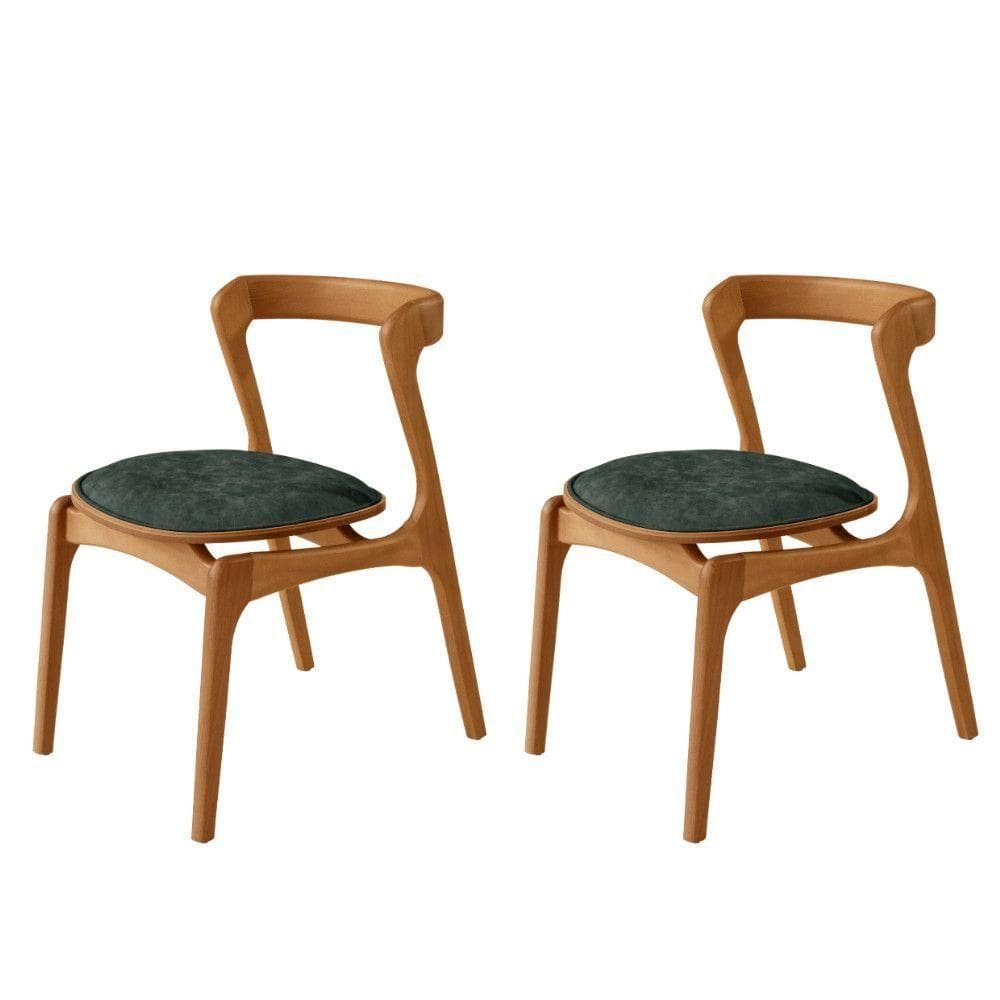 Conjunto Com 2 Cadeiras Madeira Solaris Moderna Mobilia Jade / Imbuia Nat.
