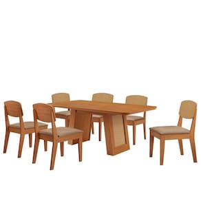 Mesa Carolina 180 Tampo Mdf 6 Cadeiras Moderna Mobilia Turim 07 / Naturalle/naturalle/palha