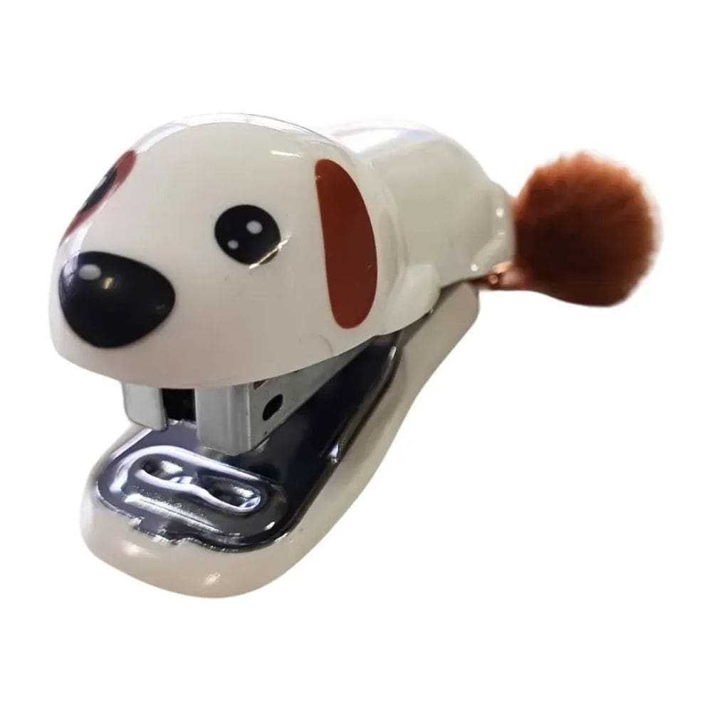 Grampeador Mini Dog Chaveiro Pompom Grampeia até 15 Folhas Fofo e Resistente Grampos 24/6 e 26/6 - Tillibra | Escolar