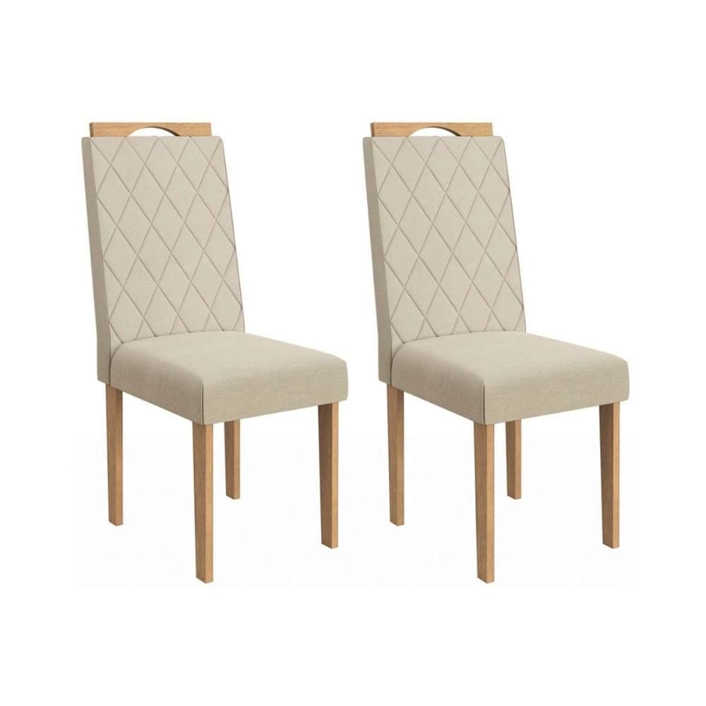 Cadeira Sala de Jantar 2CAD153EA Kit 2 Un Carvalho/Linho Bege - Kappesberg