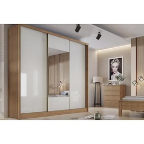 Guarda Roupa Casal 3 Portas de Correr (1 c/ Espelho) e 4 Gavetas Arezzo/Medelim Cumaru/Fendi - Novo Horizonte