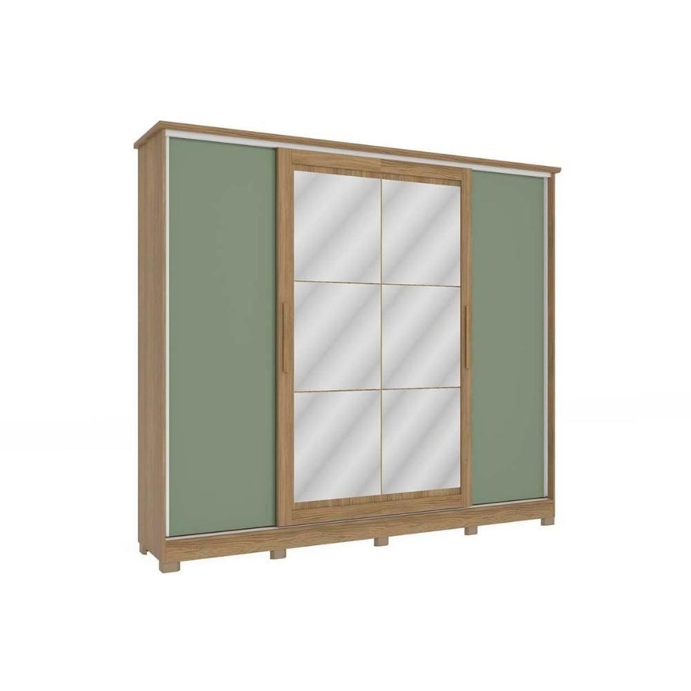 Guarda Roupa Casal 4 Portas de Correr (2 c/ Espelho) e 4 Gavetas c/ Pés CB01N565 Flex Nogueira/Macadamia ou Verde - Kappesberg