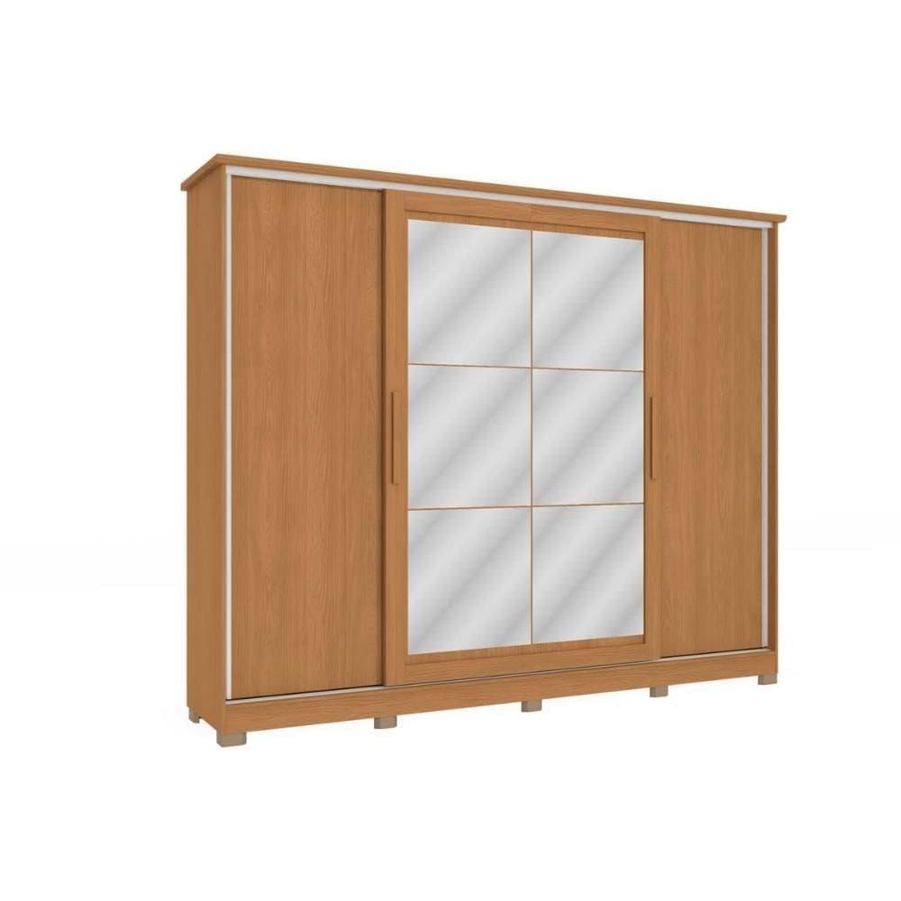 Guarda Roupa Casal 4 Portas de Correr (2 c/ Espelho) e 4 Gavetas c/ Pés CB01N565 Flex Canela/Canela ou Macadamia - Kappesberg