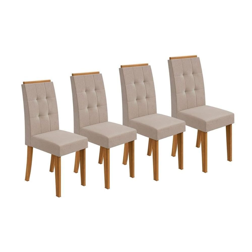 Kit 4 Cadeiras Sala Jantar Celebrare 4 Un Amêndoa/Suede Creme - Lopas