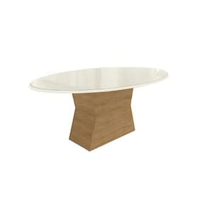 Mesa de Sala Jantar Tilia c/ Tampo Madeirado c/ Vidro 180x105cm Freijó/Off White - Kappesberg