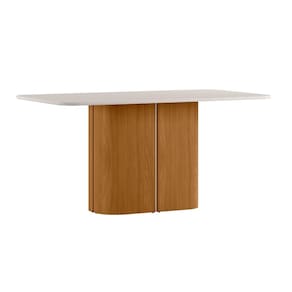 Mesa de Jantar Retangular Tampo de Vidro Serena Ypê e Off White 160cm