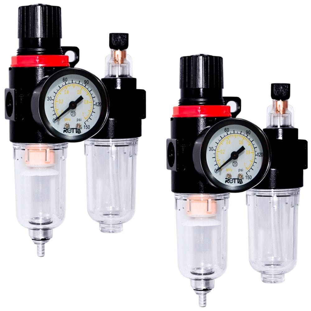 2 Filtros de Ar Eliminador Água e Lubrificador Regulador de Pressão Manômetro 1/4 Rotta 376 Afc-2000