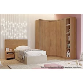 Quarto Modulado Solteiro Rizon 4 Peças (1 Closet + 2 Guarda Roupas + 1 Complemento) QC209 Freijo Cumaru - Novo Horizonte