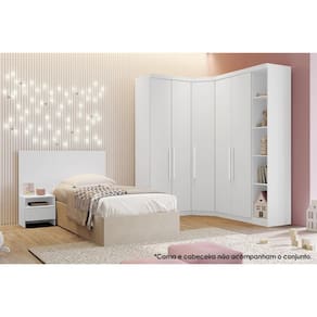 Quarto Modulado Solteiro Rizon 4 Peças (1 Closet + 2 Guarda Roupas + 1 Complemento) QC209 Branco - Novo Horizonte