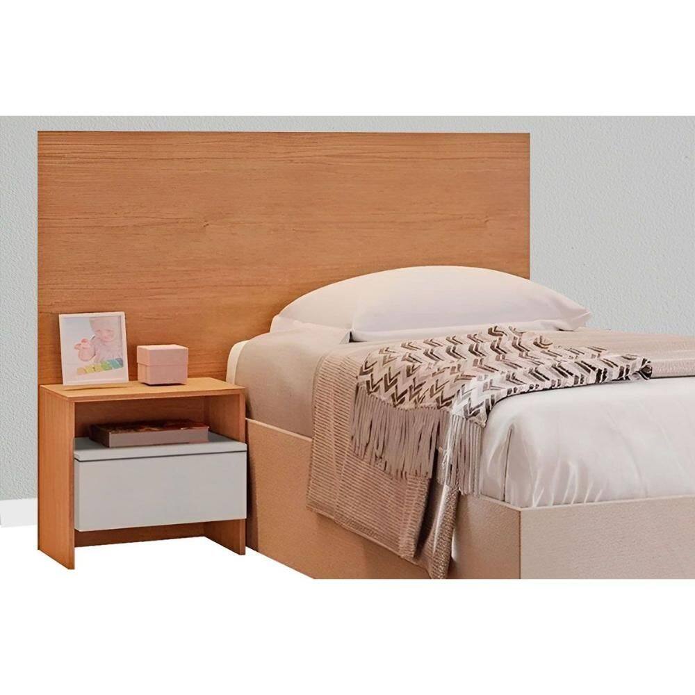 Painel Cama Box Madeirado Solteiro Prime c/ 1 Mesa e 1 Gaveta Cumaru/Fendi 25 - Novo Horizonte