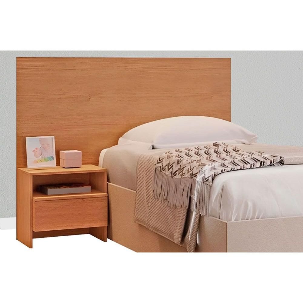 Painel Cama Box Madeirado Solteiro Prime c/ 1 Mesa e 1 Gaveta Freijo Cumaru - Novo Horizonte