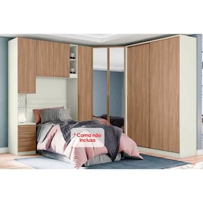 Quarto Henn Seletto 5 Peças (1 Armário Ponte + 1 Closet + 2 Guarda Roupas + 1 Componente) QMH03 Areia/Jequitibá