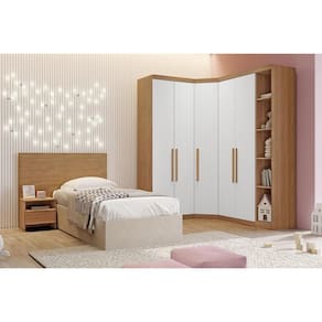 Guarda Roupa Solteiro Rizon 5 Peças (1 Closet + 2 s + 1 Complemento + 1 Cabeceira) QC210 Freijo Cumaru c/ Fendi - Novo Horizonte